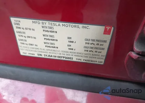2014 Tesla Model S P85 from USA, damaged, VIN 5YJSA1H10EFP56803